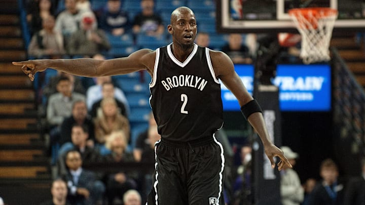 Jan 21, 2015; Sacramento, CA, USA; Brooklyn Nets forward Kevin Garnett (2) directs the defense during the first quarter of the game against the Sacramento Kings at Sleep Train Arena. Mandatory Credit: Ed Szczepanski-Imagn Images Jan 21, 2015; Sacramento, CA, USA; Brooklyn Nets forward Kevin Garnett (2) directs the defense during the first quarter of the game against the Sacramento Kings at Sleep Train Arena. Mandatory Credit: Ed Szczepanski-Imagn Images