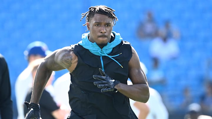 Oct 29, 2023; Charlotte, North Carolina, USA; Carolina Panthers wide receiver Terrace Marshall Jr. (88) during warm up at Bank of America Stadium. Oct 29, 2023; Charlotte, North Carolina, USA; Carolina Panthers wide receiver Terrace Marshall Jr. (88) during warm up at Bank of America Stadium.