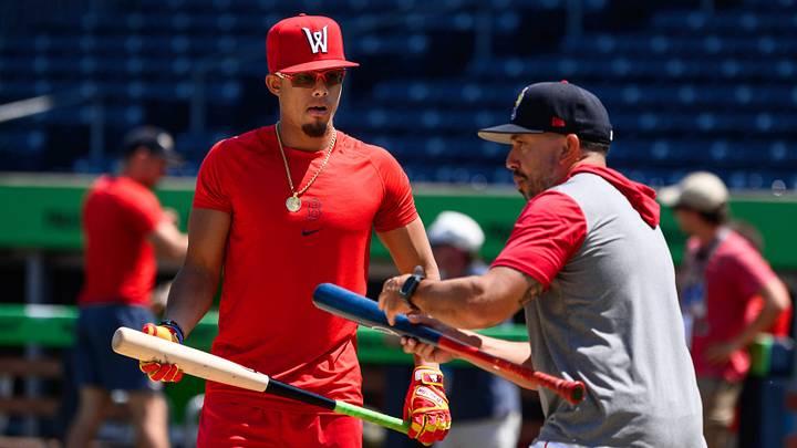 Red Sox No. 1 prospect Franklin Arias talks with WooSox acting manager Iggy Suarez before Arias' first AAA game at Polar Park on July 25, 2026. Red Sox No. 1 prospect Franklin Arias talks with WooSox acting manager Iggy Suarez before Arias' first AAA game at Polar Park on July 25, 2026.