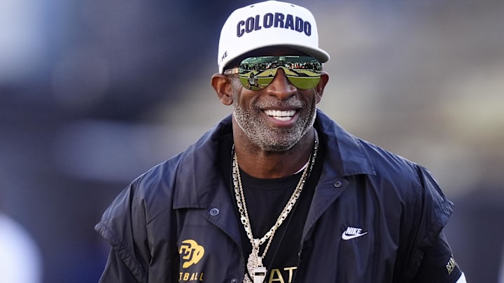 Colorado Buffaloes head coach Deion Sanders before the game against the Arizona Wildcats at Folsom Field. 