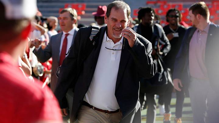 Georgia Offensive Coordinator Mike Bobo enters Sanford Stadium before the start of a NCAA college football game against UAB in Athens, Ga., on Saturday, Sept. 23, 2023.