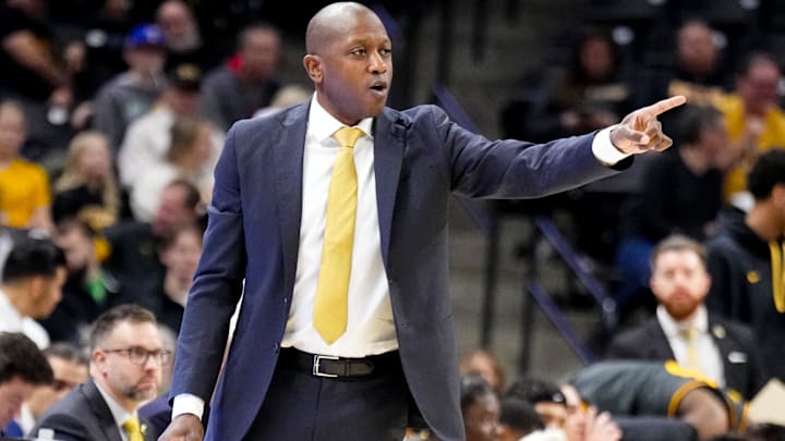 Dec 14, 2024; Columbia, Missouri, USA; Missouri Tigers head coach Dennis Gates reacts to play against the LIU Sharks during the first half at Mizzou Arena. Mandatory Credit: Denny Medley-Imagn Images Dec 14, 2024; Columbia, Missouri, USA; Missouri Tigers head coach Dennis Gates reacts to play against the LIU Sharks during the first half at Mizzou Arena. Mandatory Credit: Denny Medley-Imagn Images