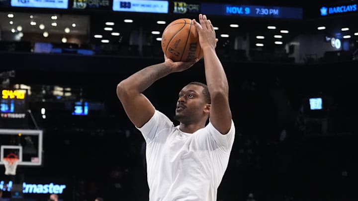 Oct 14, 2024; Brooklyn, New York, USA; Brooklyn Nets forward Dariq Whitehead (0) warms up prior to the game against the Washington Wizards at Barclays Center. Mandatory Credit: Gregory Fisher-Imagn Images Oct 14, 2024; Brooklyn, New York, USA; Brooklyn Nets forward Dariq Whitehead (0) warms up prior to the game against the Washington Wizards at Barclays Center. Mandatory Credit: Gregory Fisher-Imagn Images