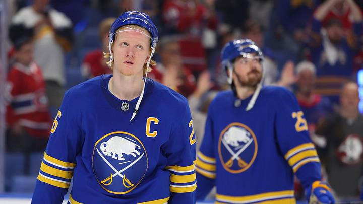 May 18, 2026; Buffalo, New York, USA; Buffalo Sabres defenseman Rasmus Dahlin (26) reacts after losing in overtime against the Montréal Canadiens in game seven of the second round of the 2026 Stanley Cup Playoffs at KeyBank Center. Mandatory Credit: Timothy T. Ludwig-Imagn Images May 18, 2026; Buffalo, New York, USA; Buffalo Sabres defenseman Rasmus Dahlin (26) reacts after losing in overtime against the Montréal Canadiens in game seven of the second round of the 2026 Stanley Cup Playoffs at KeyBank Center. Mandatory Credit: Timothy T. Ludwig-Imagn Images