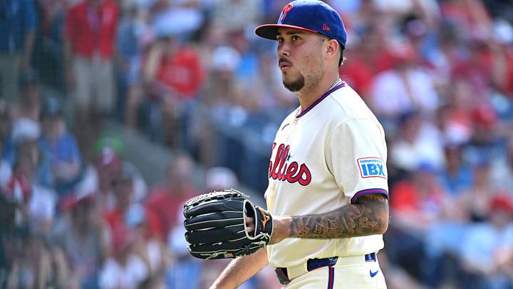 Aug 9, 2026; Philadelphia, Pennsylvania, USA; Philadelphia Phillies pitcher Orion Kerkering (50) walks off the mound after the eighth inning against the Toronto Blue Jays at Citizens Bank Park. Mandatory Credit: Eric Hartline-Imagn Images Aug 9, 2026; Philadelphia, Pennsylvania, USA; Philadelphia Phillies pitcher Orion Kerkering (50) walks off the mound after the eighth inning against the Toronto Blue Jays at Citizens Bank Park. Mandatory Credit: Eric Hartline-Imagn Images