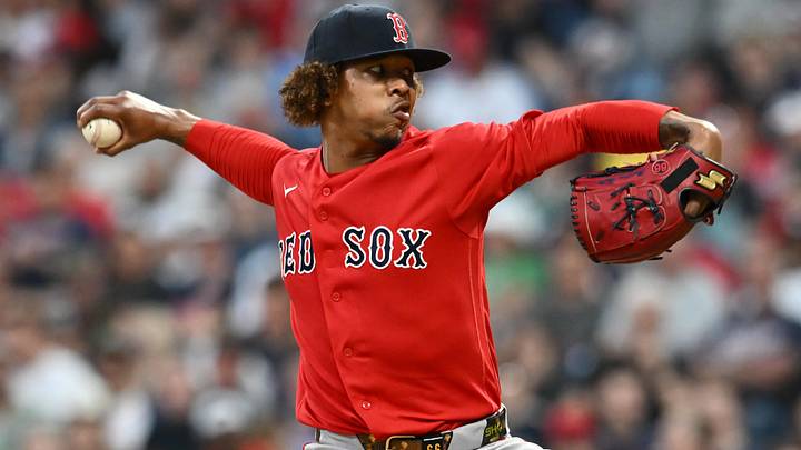 May 29, 2026; Cleveland, Ohio, USA; Boston Red Sox pitcher Brayan Bello (66) throws a pitch during the sixth inning against the Cleveland Guardians at Progressive Field. Mandatory Credit: Ken Blaze-Imagn Images