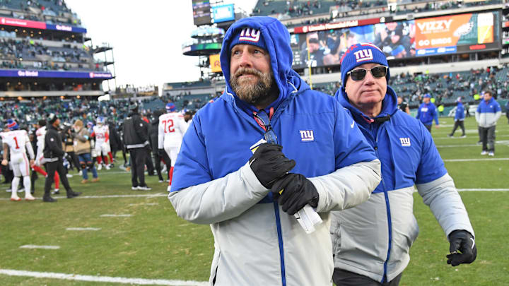 Jan 5, 2025; Philadelphia, Pennsylvania, USA; New York Giants head coach Brian Daboll walks off the field after loss to Philadelphia Eagles at Lincoln Financial Field.  