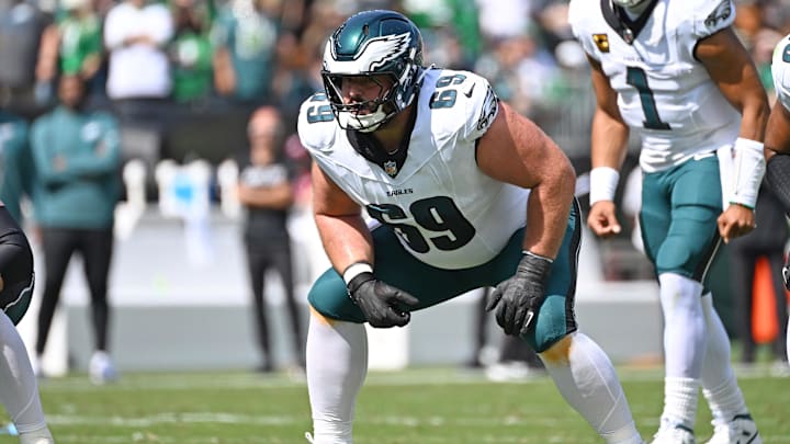 Philadelphia Eagles guard Landon Dickerson (69) against the Los Angeles Rams at Lincoln Financial Field.