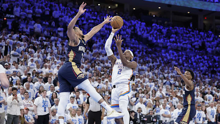 Apr 21, 2024; Oklahoma City, Oklahoma, USA; Oklahoma City Thunder guard Shai Gilgeous-Alexander (2)