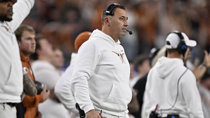 Jan 10, 2025; Arlington, Texas, USA; Texas Longhorns head coach Steve Sarkisian during the second quarter of the College Football Playoff semifinal against the Ohio State Buckeyes in the Cotton Bowl at AT&T Stadium. Mandatory Credit: Jerome Miron-Imagn Images Jan 10, 2025; Arlington, Texas, USA; Texas Longhorns head coach Steve Sarkisian during the second quarter of the College Football Playoff semifinal against the Ohio State Buckeyes in the Cotton Bowl at AT&T Stadium. Mandatory Credit: Jerome Miron-Imagn Images