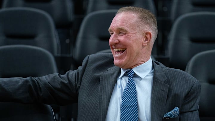 February 23, 2020; San Francisco, California, USA; Former St. John basketball player and head coach Chris Mullin before the Golden State Warriors game against the New Orleans Pelicans at Chase Center.