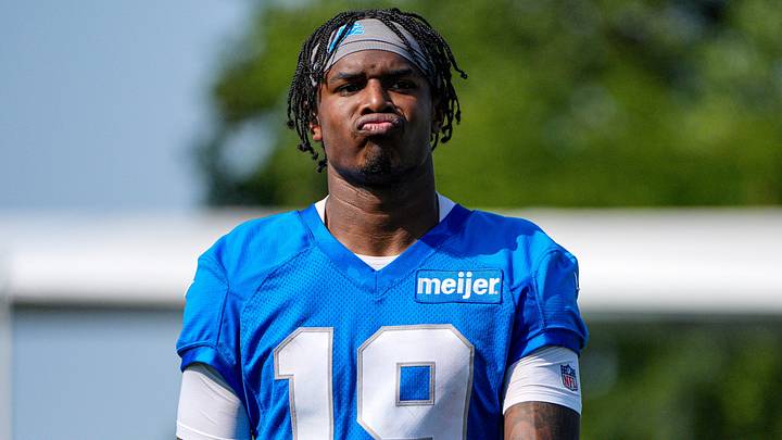 Detroit Lions wide receiver Dominic Lovett (19) walks off the field after practice during training camp at Meijer Performance Center in Allen Park on Thursday, July 30, 2026.