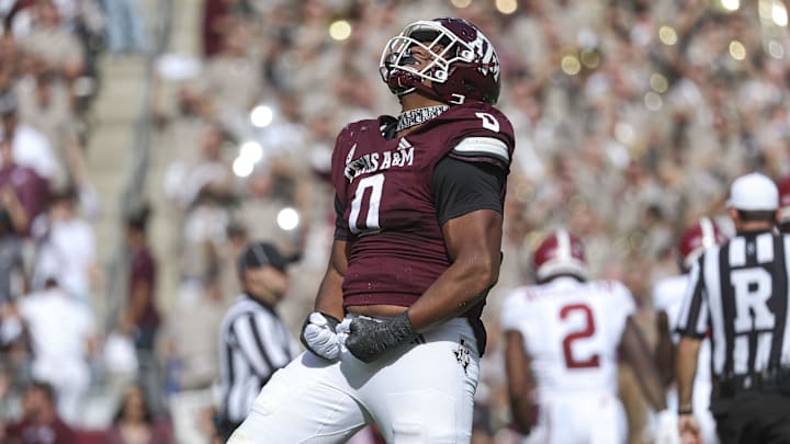 Oct 7, 2023; College Station, Texas, USA; Texas A&M Aggies defensive lineman Walter Nolen (0)