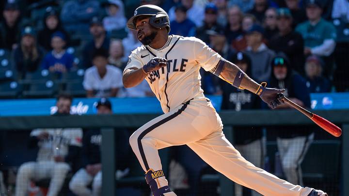 Sep 27, 2026; Seattle, Washington, USA; left fielder Randy Arozarena (56) takes a swing during an at-bat against the Los Angeles Angels at T-Mobile Park. Mandatory Credit: Stephen Brashear-Imagn Images Sep 27, 2026; Seattle, Washington, USA; left fielder Randy Arozarena (56) takes a swing during an at-bat against the Los Angeles Angels at T-Mobile Park. Mandatory Credit: Stephen Brashear-Imagn Images