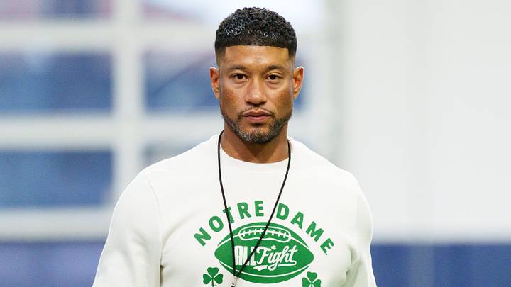 Head coach Marcus Freeman during a Notre Dame football practice at Irish Athletic Center on Saturday, April 18, 2026, in South Bend. Head coach Marcus Freeman during a Notre Dame football practice at Irish Athletic Center on Saturday, April 18, 2026, in South Bend.