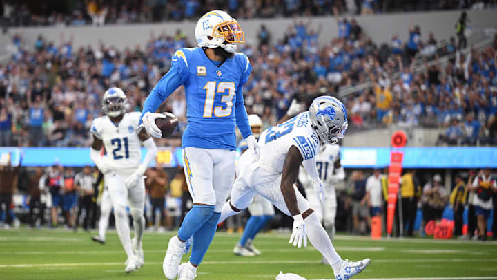 Los Angeles Chargers wide receiver Keenan Allen celebrates after scoring a touchdown against the Detroit Lions.