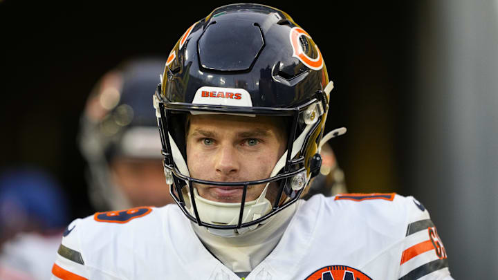 Dec 7, 2025; Green Bay, Wisconsin, USA;  Chicago Bears punter Tory Taylor (19) prior to the game against the Green Bay Packers at Lambeau Field. Mandatory Credit: Jeff Hanisch-Imagn Images