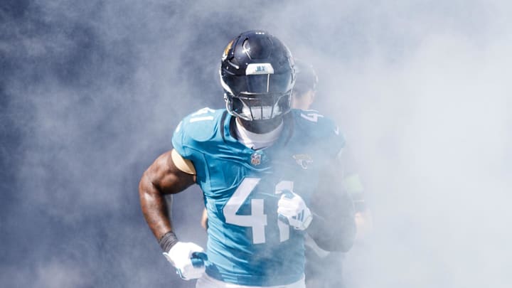 Oct 15, 2023; Jacksonville, Florida, USA; Jacksonville Jaguars outside linebacker Josh Allen (41).