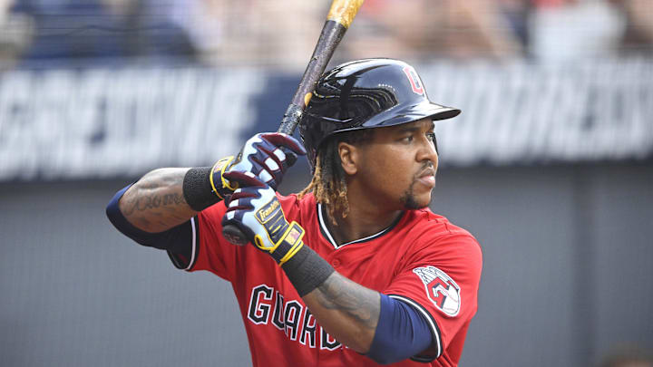 Cleveland, Ohio, USA; Cleveland Guardians third baseman Jose Ramirez (11) stands on deck in the third inning against the Colorado Rockies at Progressive Field. Cleveland, Ohio, USA; Cleveland Guardians third baseman Jose Ramirez (11) stands on deck in the third inning against the Colorado Rockies at Progressive Field.