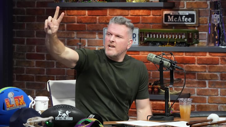 Feb 7, 2025; New Orleans, LA, USA; Pat McAfee on the Pat McAfee Show set on Radio Row at the Super Bowl LIX media center. Mandatory Credit: Kirby Lee-Imagn Images Feb 7, 2025; New Orleans, LA, USA; Pat McAfee on the Pat McAfee Show set on Radio Row at the Super Bowl LIX media center. Mandatory Credit: Kirby Lee-Imagn Images