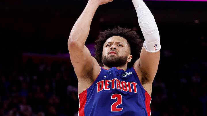 May 13, 2026; Detroit, Michigan, USA; Detroit Pistons guard Cade Cunningham (2) shoots in the second half against the Cleveland Cavaliers during game five of the second round of the 2026 NBA Playoffs at Little Caesars Arena. Mandatory Credit: Rick Osentoski-Imagn Images