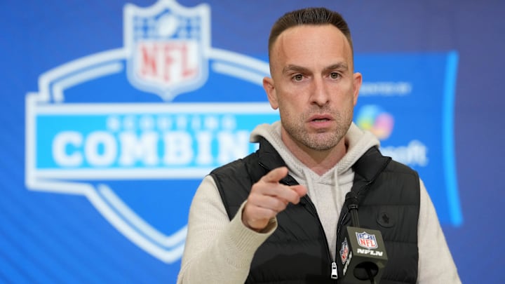 Miami Dolphins coach Jeff Hafley speaks at the NFL Scouting Combine at the Indiana Convention Center.