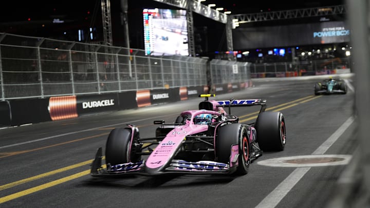 Nov 23, 2024; Las Vegas, Nevada, USA; BWT Alpine F1 Team driver Pierre Gasly of France (10) drives during the Las Vegas Grand Prix at the Las Vegas Circuit. Mandatory Credit: Lucas Peltier-Imagn Images