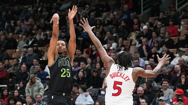 Mar 5, 2024; Toronto, Ontario, CAN; New Orleans Pelicans guard Trey Murphy III (25) shoots the ball