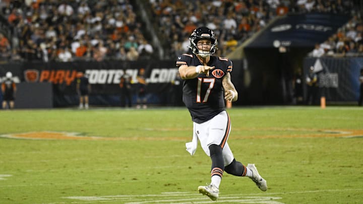 Chicago Bears quarterback Tyson Bagent was emotional discussing his new two-year contract.
