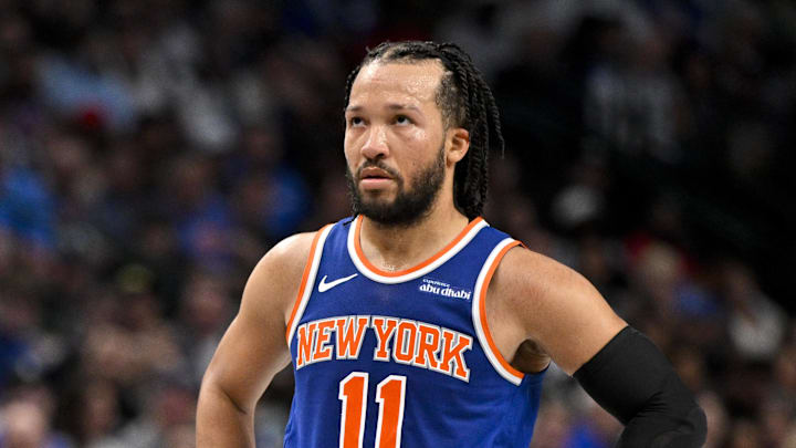 Nov 27, 2024; Dallas, Texas, USA; New York Knicks guard Jalen Brunson (11) in action during the game between the Dallas Mavericks and the New York Knicks at the American Airlines Center. Mandatory Credit: Jerome Miron-Imagn Images