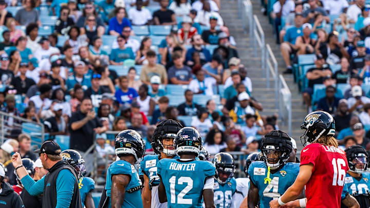 before an NFL scrimmage at EverBank Stadium Friday August 1, 2025, in Jacksonville, Fla. [Doug Engle/Florida Times-Union]