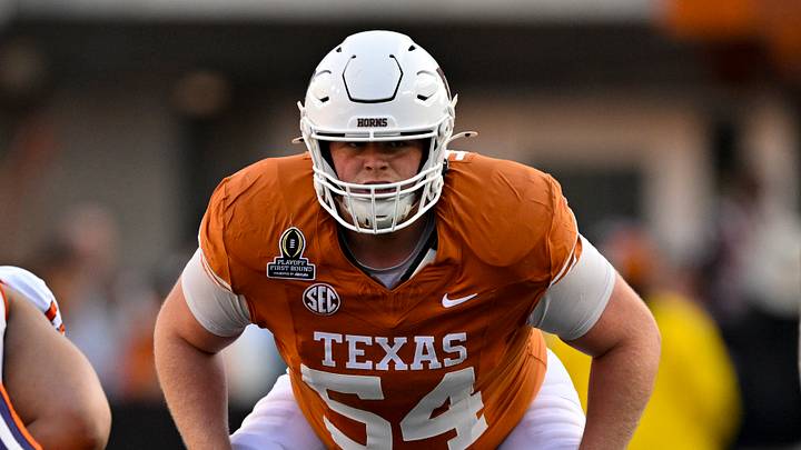 Texas Longhorns offensive lineman Cole Hutson in action during the game between the Texas Longhorns and the Clemson Tigers Texas Longhorns offensive lineman Cole Hutson in action during the game between the Texas Longhorns and the Clemson Tigers