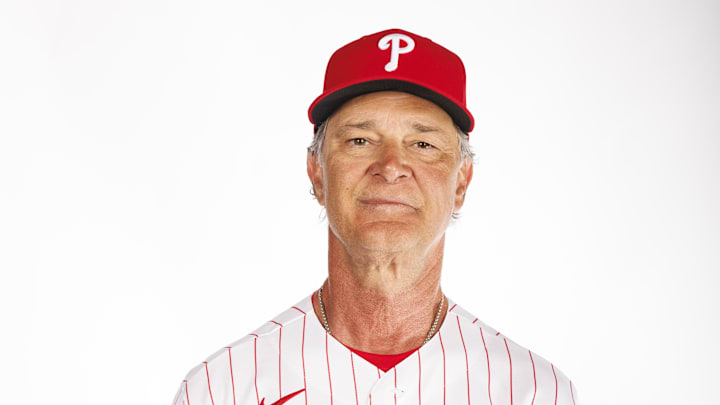 Feb 19, 2026; Clearwater, FL, USA; Philadelphia Phillies coach Don Mattingly (8) poses for media day. Mandatory Credit: Morgan Tencza-Imagn Images