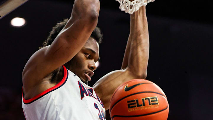 Nov 29, 2025; Tucson, Arizona, USA; Arizona Wildcats forward Tobe Awaka (30) dunks during the second half against the Norfolk State Spartans at McKale Memorial Center. Mandatory Credit: Aryanna Frank-Imagn Images Nov 29, 2025; Tucson, Arizona, USA; Arizona Wildcats forward Tobe Awaka (30) dunks during the second half against the Norfolk State Spartans at McKale Memorial Center. Mandatory Credit: Aryanna Frank-Imagn Images
