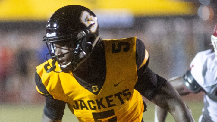 Starkville's Braylon Burnside (5) carries for yardage against Louisville in Starkville, Miss., Friday, Sept. 15, 2023.