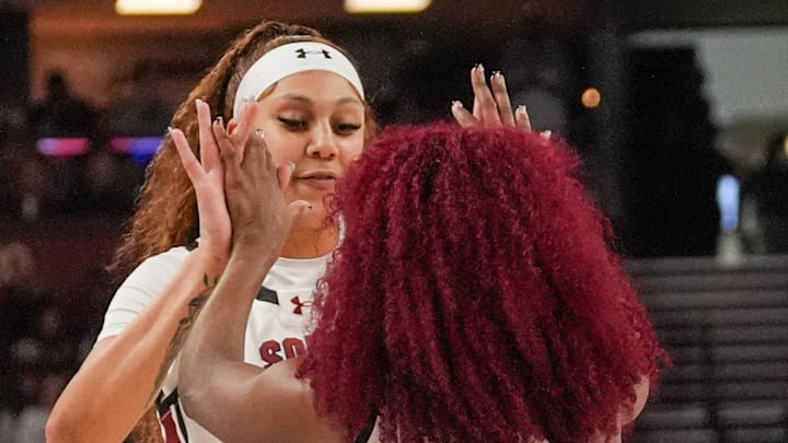 South Carolina basketball stars Kamilla Cardoso and Raven Johnson