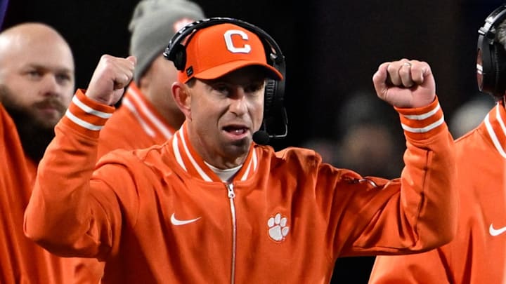 Dec 7, 2024; Charlotte, NC, USA; Clemson Tigers head coach Dabo Swinney during the second quarter against the Southern Methodist Mustangs in the 2024 ACC Championship game at Bank of America Stadium. Mandatory Credit: Bob Donnan-Imagn Images