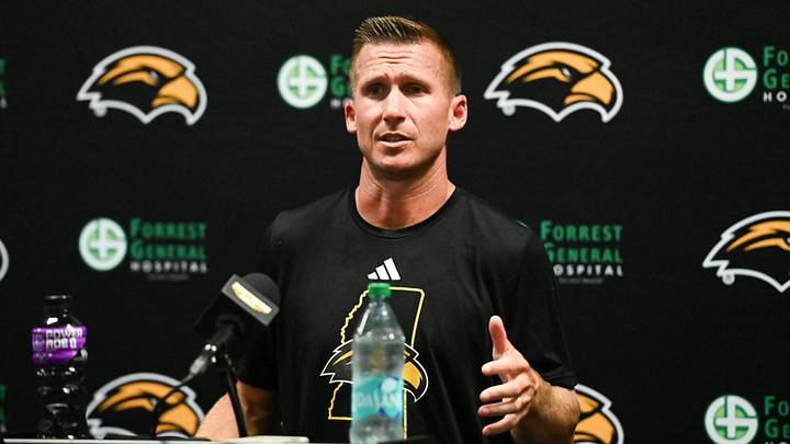 Southern Miss offensive coordinator Kyle Cefalo addressing the media during fall camp. Southern Miss offensive coordinator Kyle Cefalo addressing the media during fall camp.