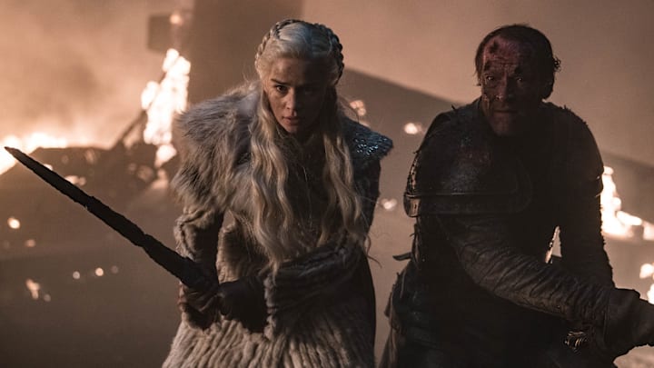 Emilia Clarke (Daenerys Targaryen) and Iain Glen (Jorah Mormont) in Game of Thrones season 8 Episode 3, "The Long Night"