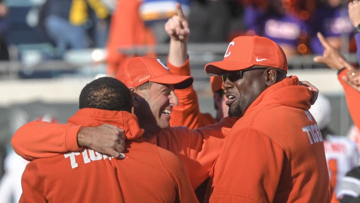 Clemson head coach Dabo Swinney celebrates