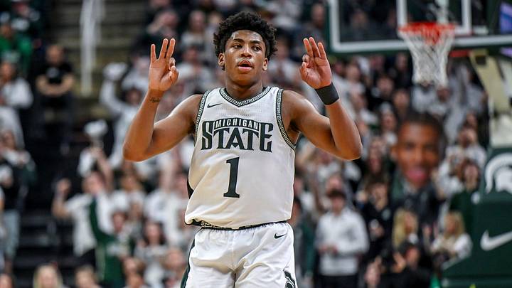Michigan State's Jeremy Fears Jr. celebrates after making a 3-pointer against UCLA during the first half on Tuesday, Feb. 17, 2026, at the Breslin Center in East Lansing. Michigan State's Jeremy Fears Jr. celebrates after making a 3-pointer against UCLA during the first half on Tuesday, Feb. 17, 2026, at the Breslin Center in East Lansing.