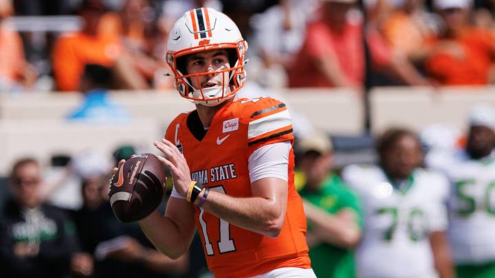 Oklahoma State Cowboys quarterback Drew Mestemaker. Oklahoma State Cowboys quarterback Drew Mestemaker.