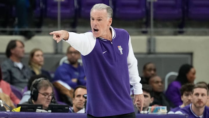 Jan 22, 2025; Fort Worth, Texas, USA; TCU Horned Frogs head coach Jamie Dixon reacts after a play against the Kansas Jayhawks during the first half at Ed and Rae Schollmaier Arena. Mandatory Credit: Chris Jones-Imagn Images Jan 22, 2025; Fort Worth, Texas, USA; TCU Horned Frogs head coach Jamie Dixon reacts after a play against the Kansas Jayhawks during the first half at Ed and Rae Schollmaier Arena. Mandatory Credit: Chris Jones-Imagn Images