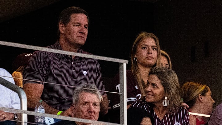 Texas A&M Aggies athletic director Trev Alberts sits in a suite during the fifth inning against the Tennessee Volunteers. Texas A&M Aggies athletic director Trev Alberts sits in a suite during the fifth inning against the Tennessee Volunteers.