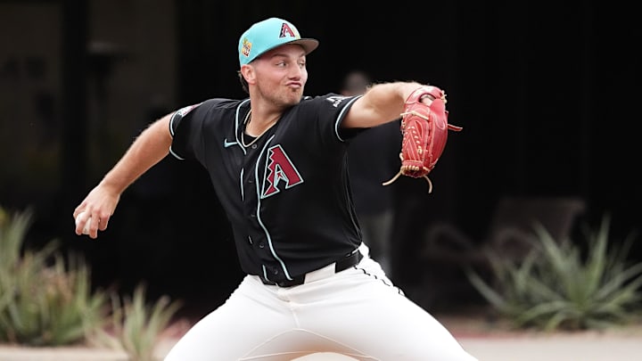 Arizona Diamondbacks pitcher Brandon Pfaadt (32) during spring training workouts at Salt River Fields on Feb. 13, 2026, in Scottsdale.