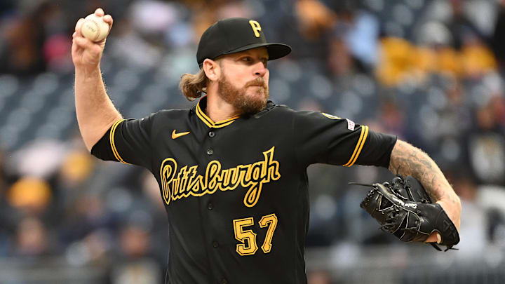 May 2, 2026; Pittsburgh, Pennsylvania, USA;  Pittsburgh Pirates relief pitcher Chris Devenski delivers the ball to the Cincinnati Reds during the sixth inning at PNC Park. Mandatory Credit: Philip G. Pavely-Imagn Images