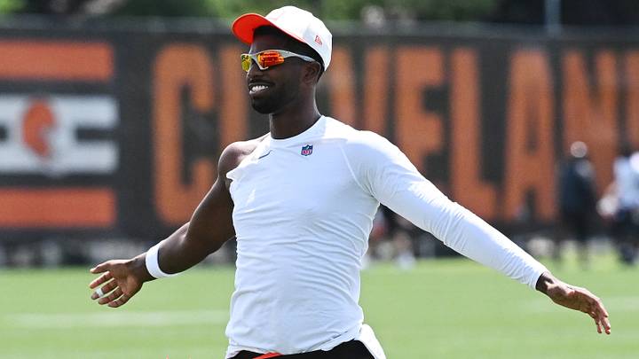 Jul 29, 2026; Berea, OH, USA; Shedeur Sanders  at CrossCountry Mortgage Campus. Mandatory Credit: Ken Blaze-Imagn Images