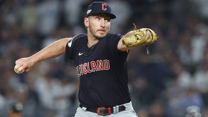 Oct 11, 2022: Cleveland Guardians relief pitcher Trevor Stephan (37) throws a pitch during the sixth inning against the New York Yankees in game one of the ALDS for the 2022 MLB Playoffs at Yankee Stadium. Credit: Brad Penner-USA TODAY Sports