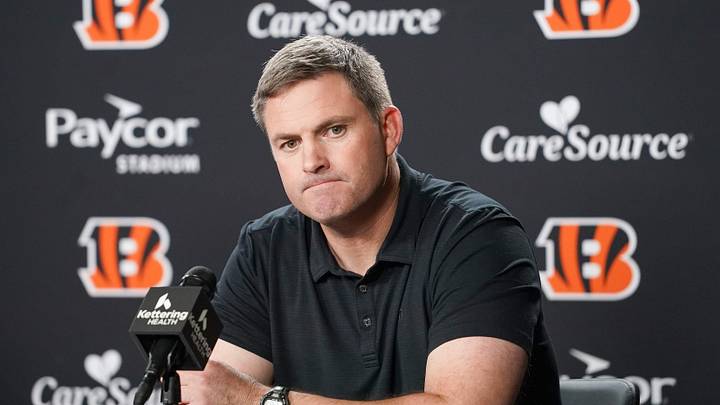 Cincinnati Bengals head coach Zac Taylor speaks with media during the 2026 NFL Draft, Saturday, April 25, 2026, at Paycor Stadium in downtown Cincinnati.