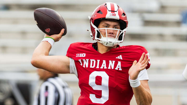 Indiana Hoosiers quarterback Kurtis Rourke (9) throws before the Western Illinois game at Memorial Stadium. 